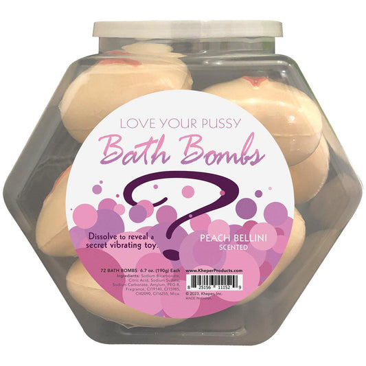 Love Your Pussy Bath Bomb Fishbowl Display of 9 Units - Peach Bellini - My Sex Toy Hub