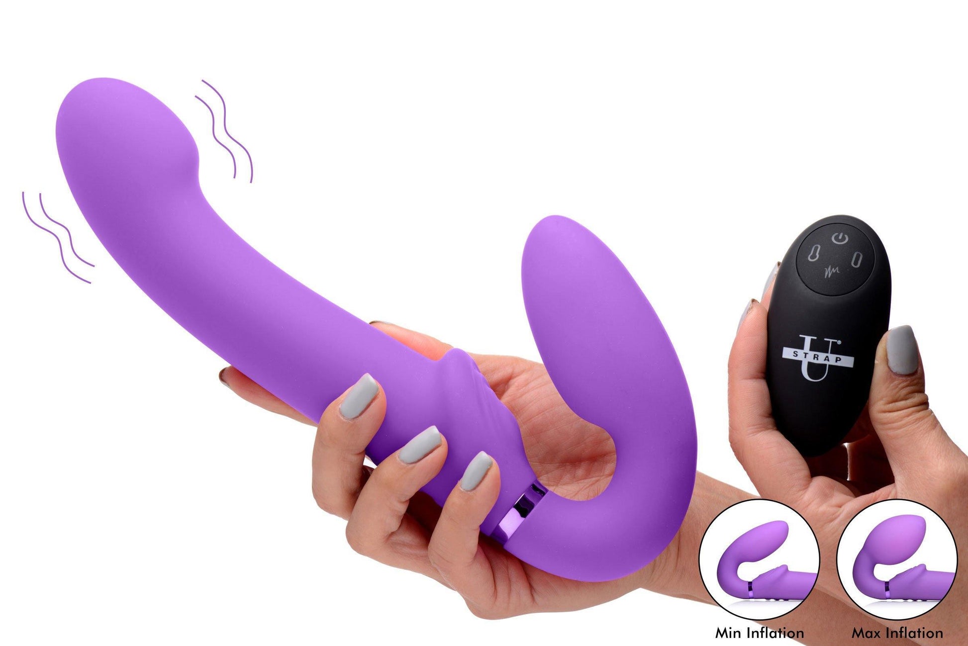 10x Ergo- Fit G-Pulse Inflatable and Vibrating Strapless Strap- on - Purple - My Sex Toy Hub