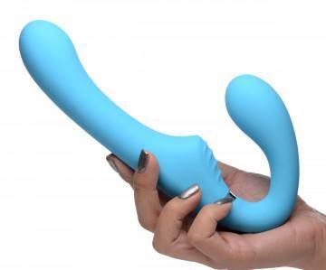 10x Mighty Rider Vibrating Strapless Strap-on - Blue - My Sex Toy Hub