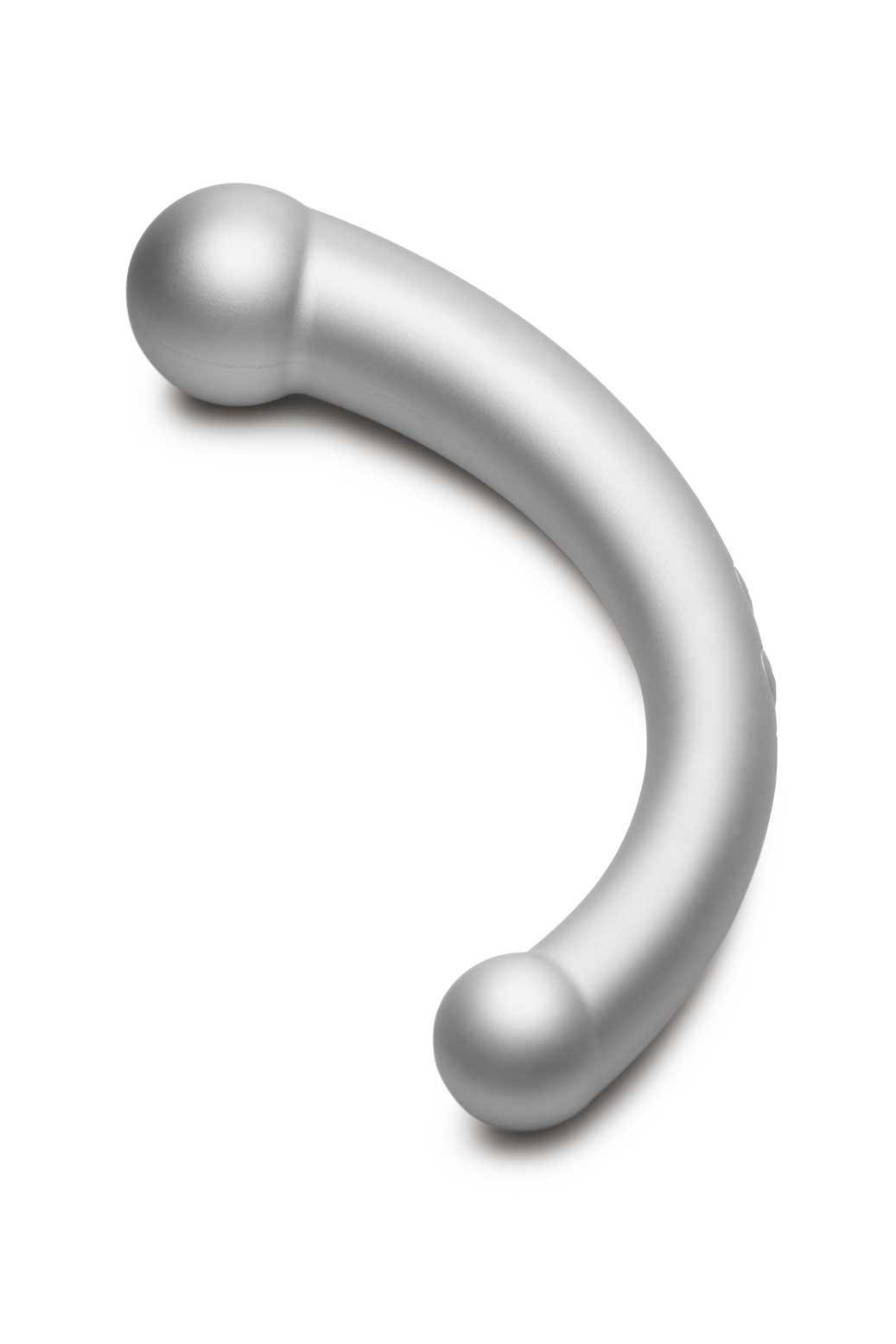 10x Vibra-Crescent Silicone Dual Ended Dildo - Silver - My Sex Toy Hub