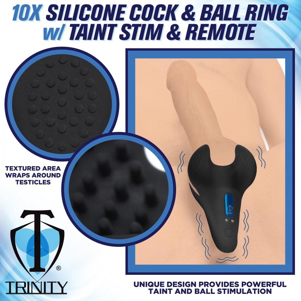 10X Vibrating Silicone Cock Ring with Taint Stim and Remote - My Sex Toy Hub