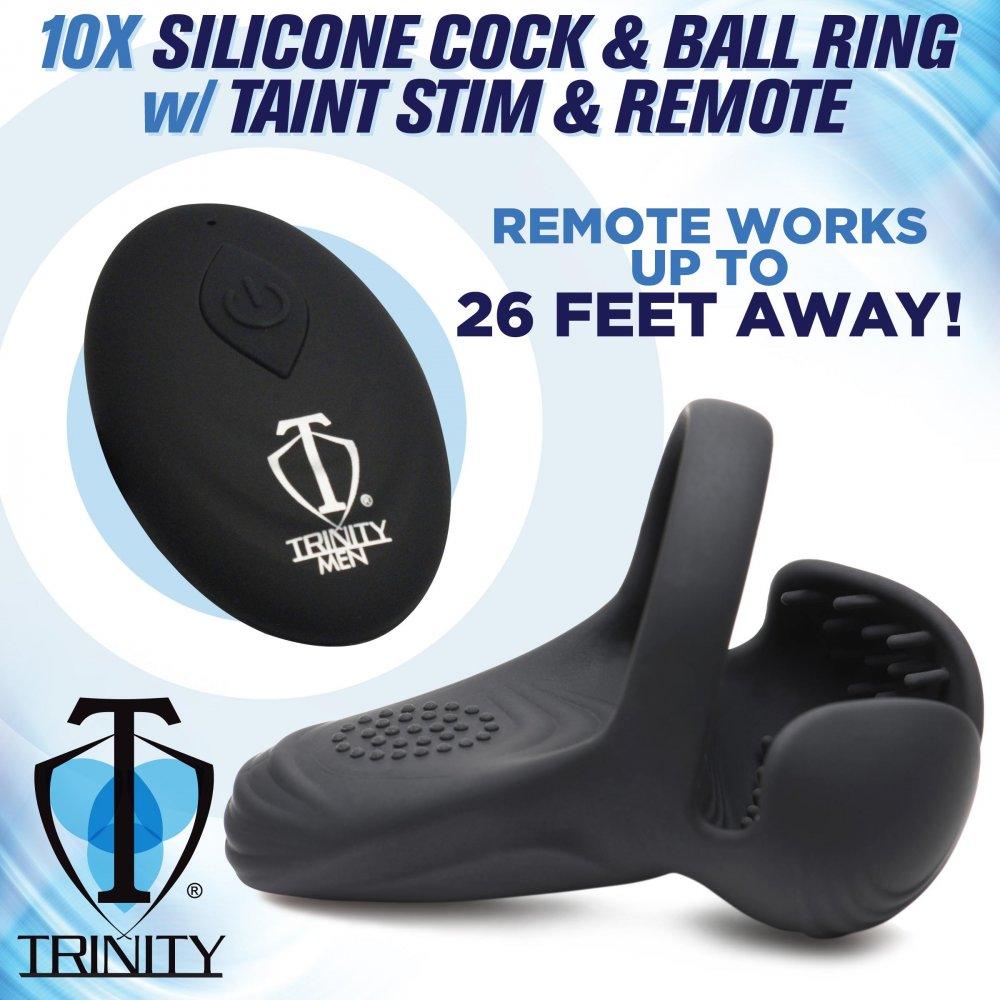 10X Vibrating Silicone Cock Ring with Taint Stim and Remote - My Sex Toy Hub
