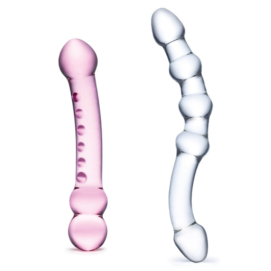 2 Pc Double Pleasure Glass Dildo Set - Pink/clear - My Sex Toy Hub