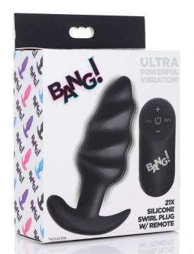21x Silicone Swirl Plug With Remote -Black - My Sex Toy Hub