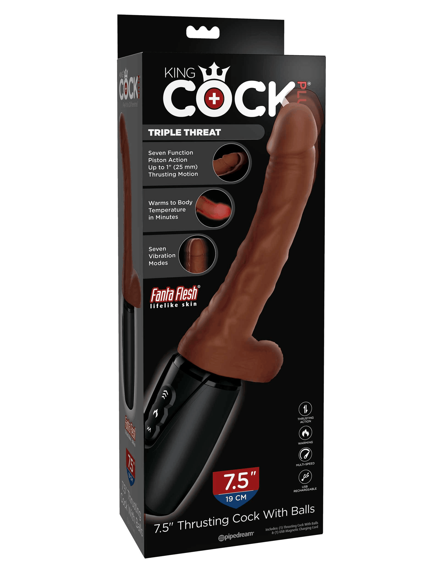 7.5 Inch Thrusting Cock With Balls - Brown - My Sex Toy Hub