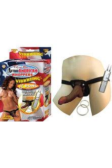 Afro American Whoppers Vibrating 8-Inch Dong With Universal Harness - Brown - My Sex Toy Hub