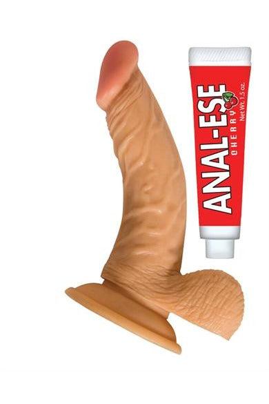 All American Whoppers 6.5-Inch Curved Dong With Balls Lube -Flesh - My Sex Toy Hub