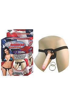 All American Whoppers 7-Inch Dong With Universal With Universal Harness-Flesh - My Sex Toy Hub