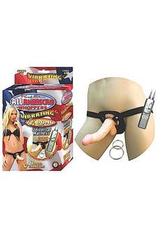 All American Whoppersvibrating 6.5-Inch Dong With Universasl Harness - Flesh - My Sex Toy Hub