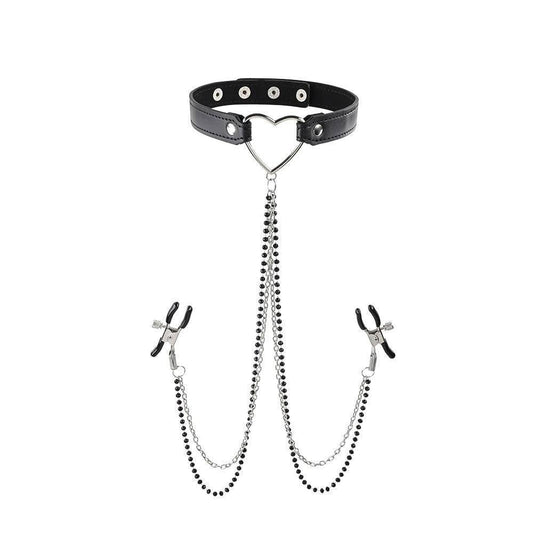 Amor Collar With Nipple Clamps - Black - My Sex Toy Hub