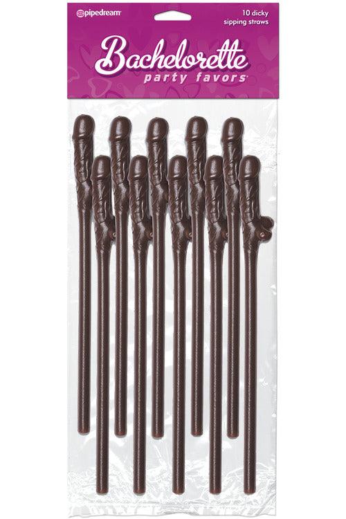 Bachelorette Party Favors 10 Dicky Sipping Straws Brown - My Sex Toy Hub