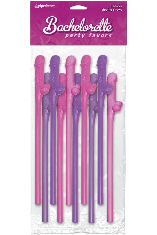 Bachelorette Party Favors 10 Dicky Sipping Straws - Pink & Purple - My Sex Toy Hub