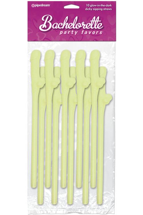 Bachelorette Party Favors - Dicky Sipping Straws - Glow-in-the-Dark - 10 Piece - My Sex Toy Hub