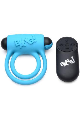 Bang - Silicone Cockring and Bullet With Remote Control - Blue - My Sex Toy Hub