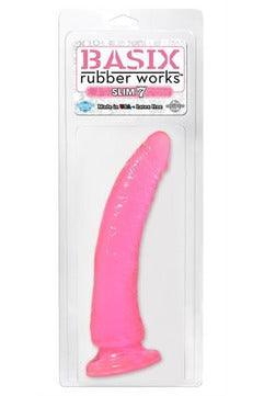 Basix Rubber Works - Slim 7 Inch With Suction Cup - Pink - My Sex Toy Hub