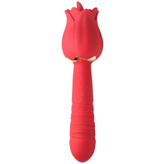 Bloomgasm Racy Rose Thrust and Lick Vibrator - Red - My Sex Toy Hub