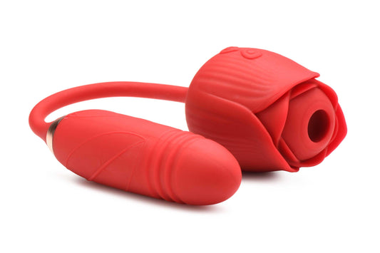 Bloomgasm Romping Rose Suction and Thrusting Vibrator - Red - My Sex Toy Hub