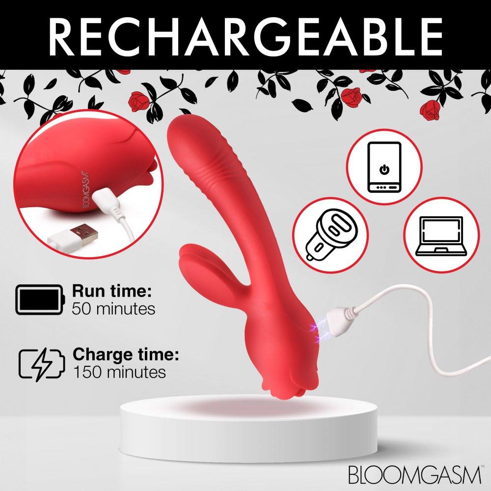 Blooming Bunny Sucking and Thrusting Silicone Rabbit Vibrator - Red - My Sex Toy Hub