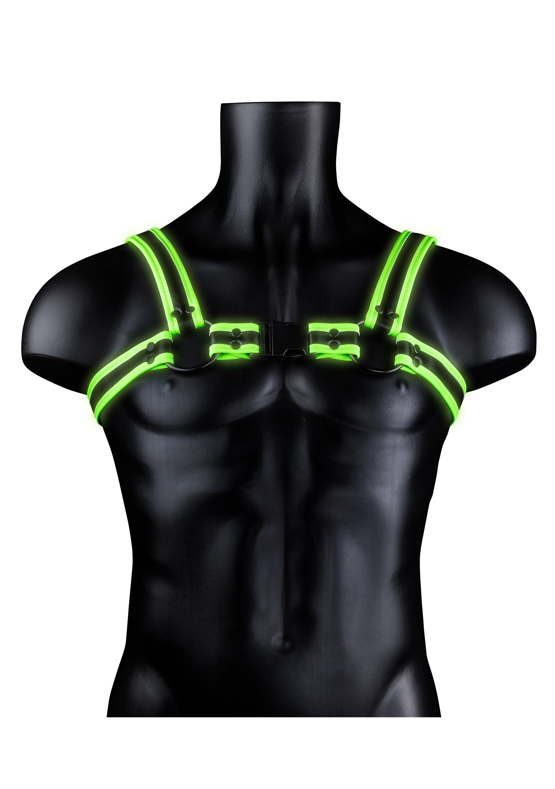 Bonded Leather Buckle Harness - Small/medium - Glow in the Dark - My Sex Toy Hub