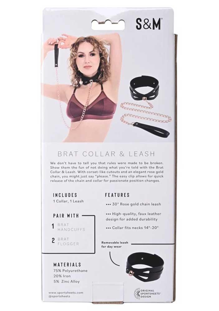 Brat Collar and Leash - Black / Rose Gold - My Sex Toy Hub