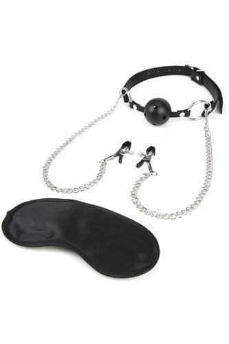 Breathable Ball Gag With Nipple Clamp Chain - My Sex Toy Hub