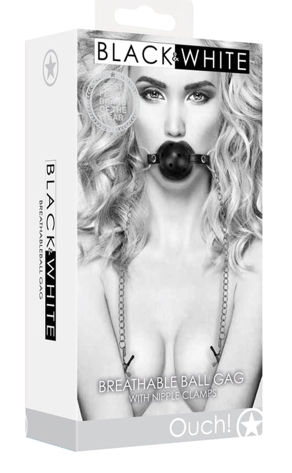 Breathable Ball Gag With Nipple Clamps - Black - My Sex Toy Hub
