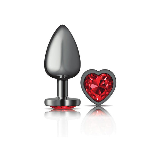 Cheeky Charms - Gunmetal Metal Butt Plug - Heart - Dark Red - Large - My Sex Toy Hub