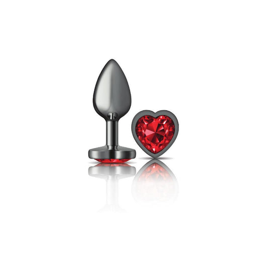 Cheeky Charms - Gunmetal Metal Butt Plug - Heart - Dark Red - Small - My Sex Toy Hub