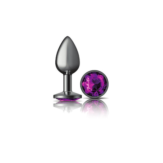 Cheeky Charms - Gunmetal Metal Butt Plug - Round - Deep Purple - Small - My Sex Toy Hub