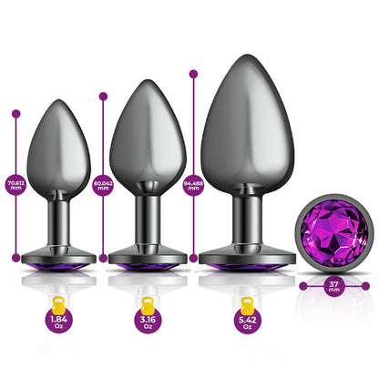 Cheeky Charms - Metal Butt Plug Gunmetal - Round - Deep Purple - Anal Trainer Kit - My Sex Toy Hub