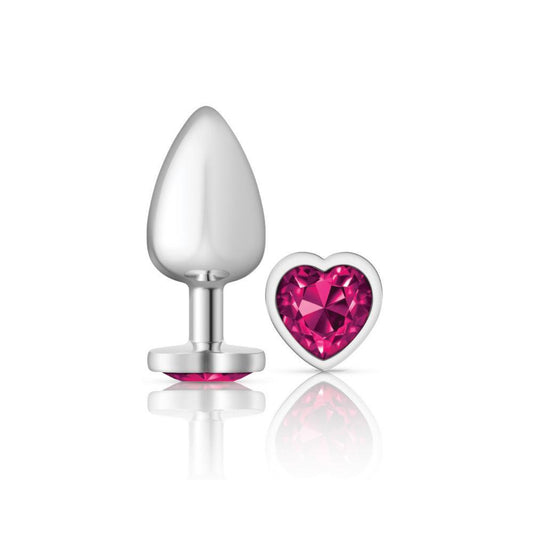 Cheeky Charms - Silver Metal Butt Plug - Heart - Bright Pink - Large - My Sex Toy Hub