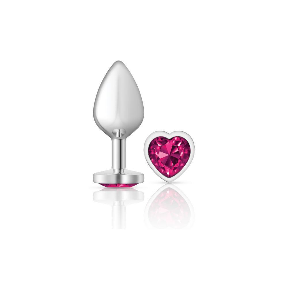 Cheeky Charms - Silver Metal Butt Plug - Heart - Bright Pink - Medium - My Sex Toy Hub