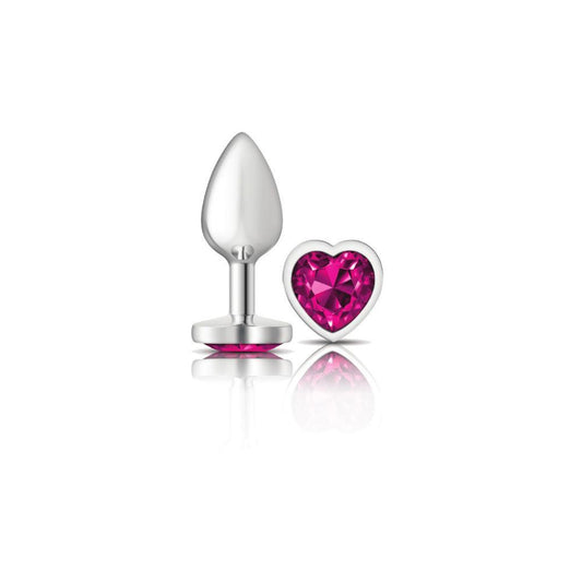 Cheeky Charms - Silver Metal Butt Plug - Heart - Bright Pink - Small - My Sex Toy Hub