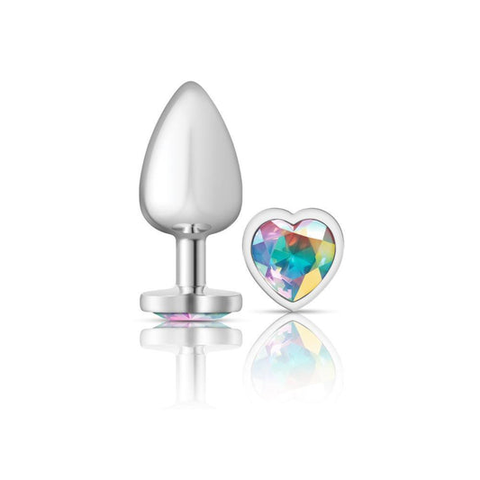 Cheeky Charms - Silver Metal Butt Plug - Heart - Clear - Large - My Sex Toy Hub