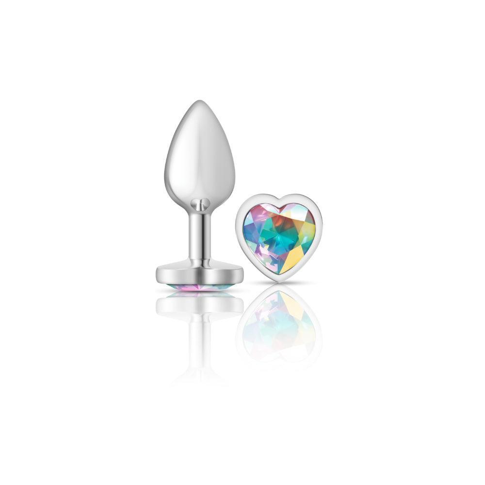 Cheeky Charms - Silver Metal Butt Plug - Heart - Clear - Small - My Sex Toy Hub
