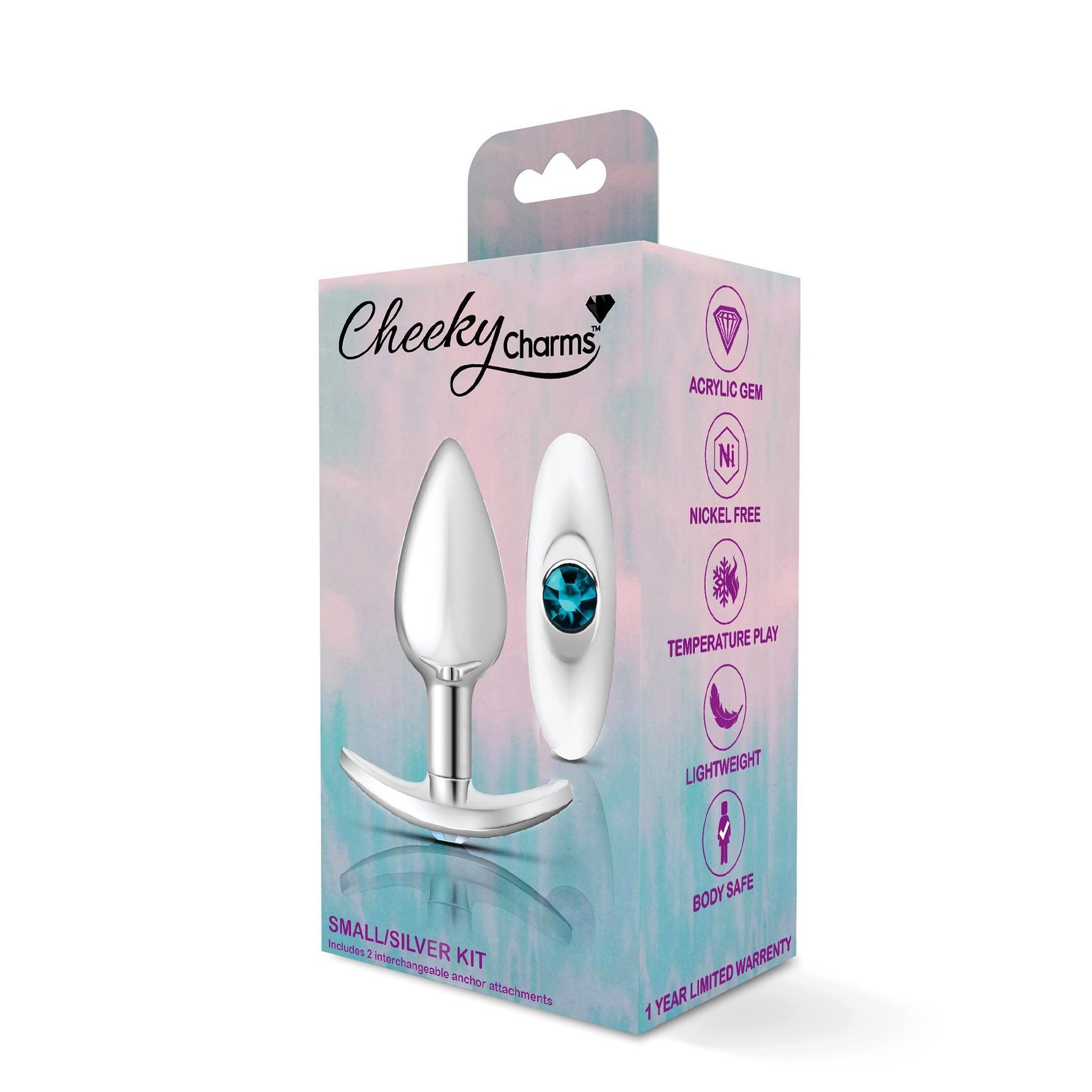 Cheeky Charms-Silver Metal Butt Plug Kit- Clear/teal - My Sex Toy Hub