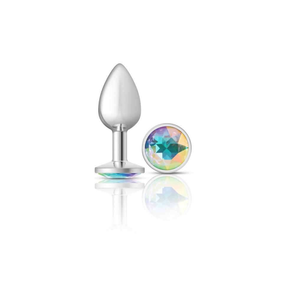 Cheeky Charms - Silver Metal Butt Plug - Round - Clear - Small - My Sex Toy Hub