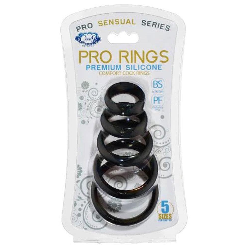 Cloud 9 Comfort Cock Rings With Flat Back 5 Pack - Black - My Sex Toy Hub