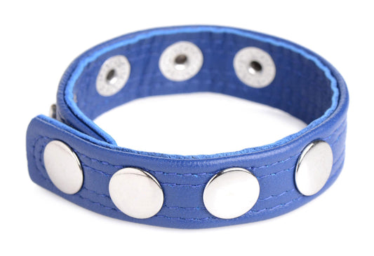 Cock Gear Leather Speed Snap Cock Ring - Blue - My Sex Toy Hub