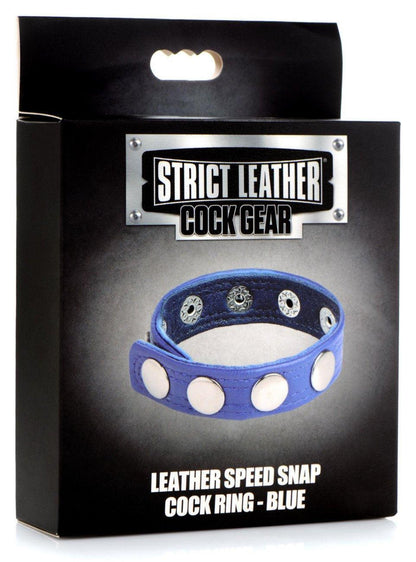 Cock Gear Leather Speed Snap Cock Ring - Blue - My Sex Toy Hub