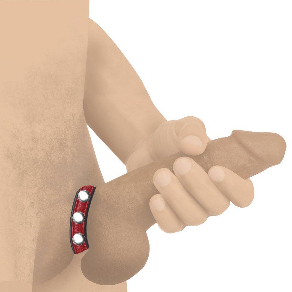 Cock Gear Leather Speed Snap Cock Ring - Red - My Sex Toy Hub