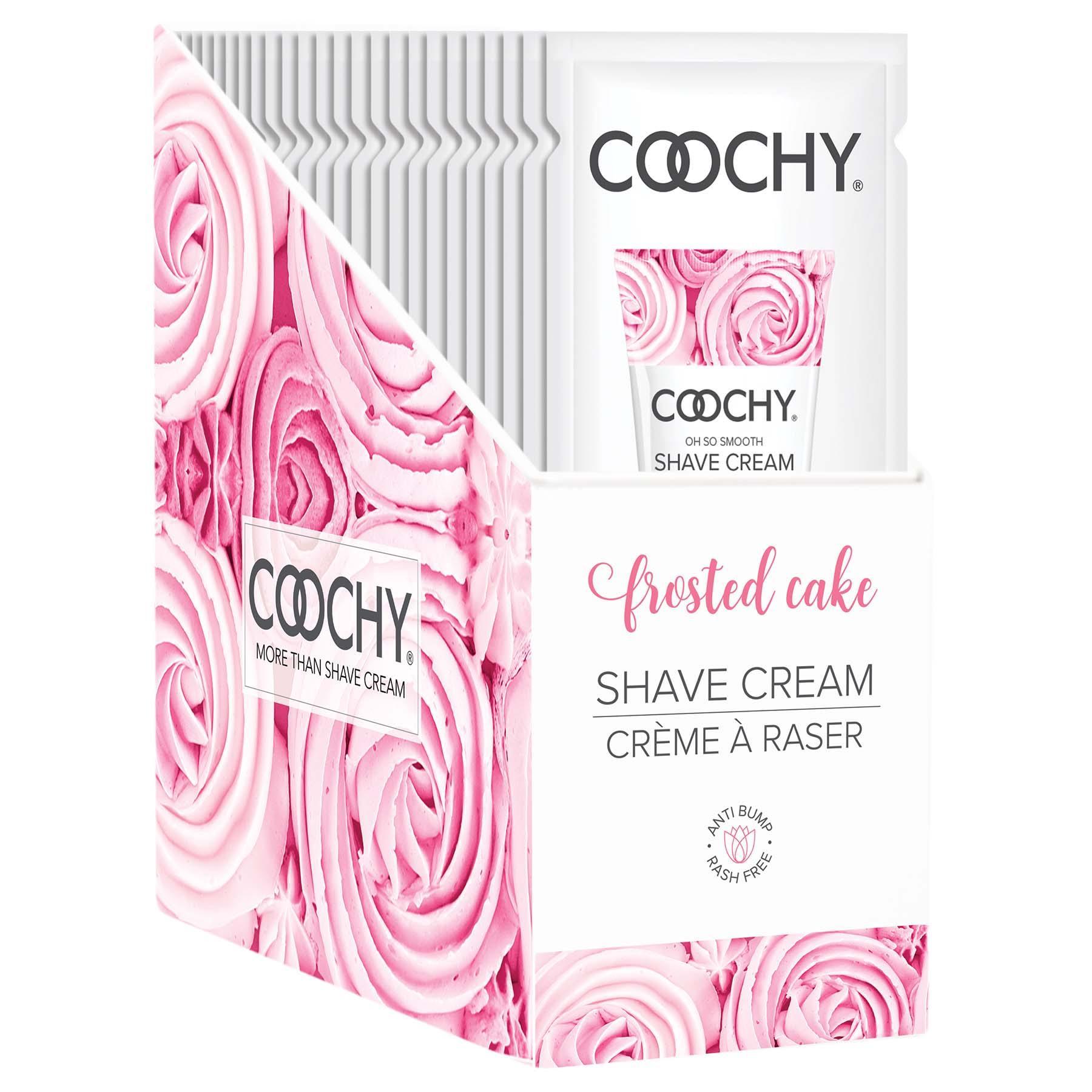 Coochy Shave Cream - Frosted Cake - 15 ml Foils 24 Count Display - My Sex Toy Hub