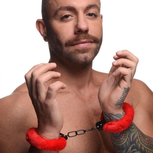 Cuffed in Fur Furry Handcuffs - Red - My Sex Toy Hub