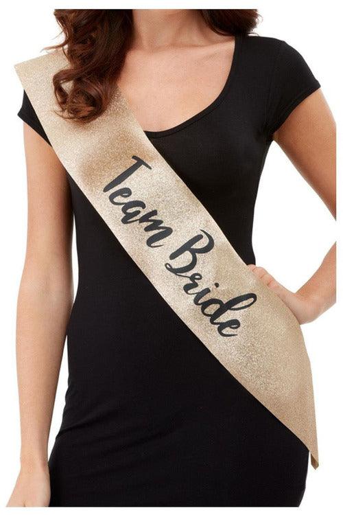 Deluxe Glitter Team Bride Sash - Gold and Black - My Sex Toy Hub