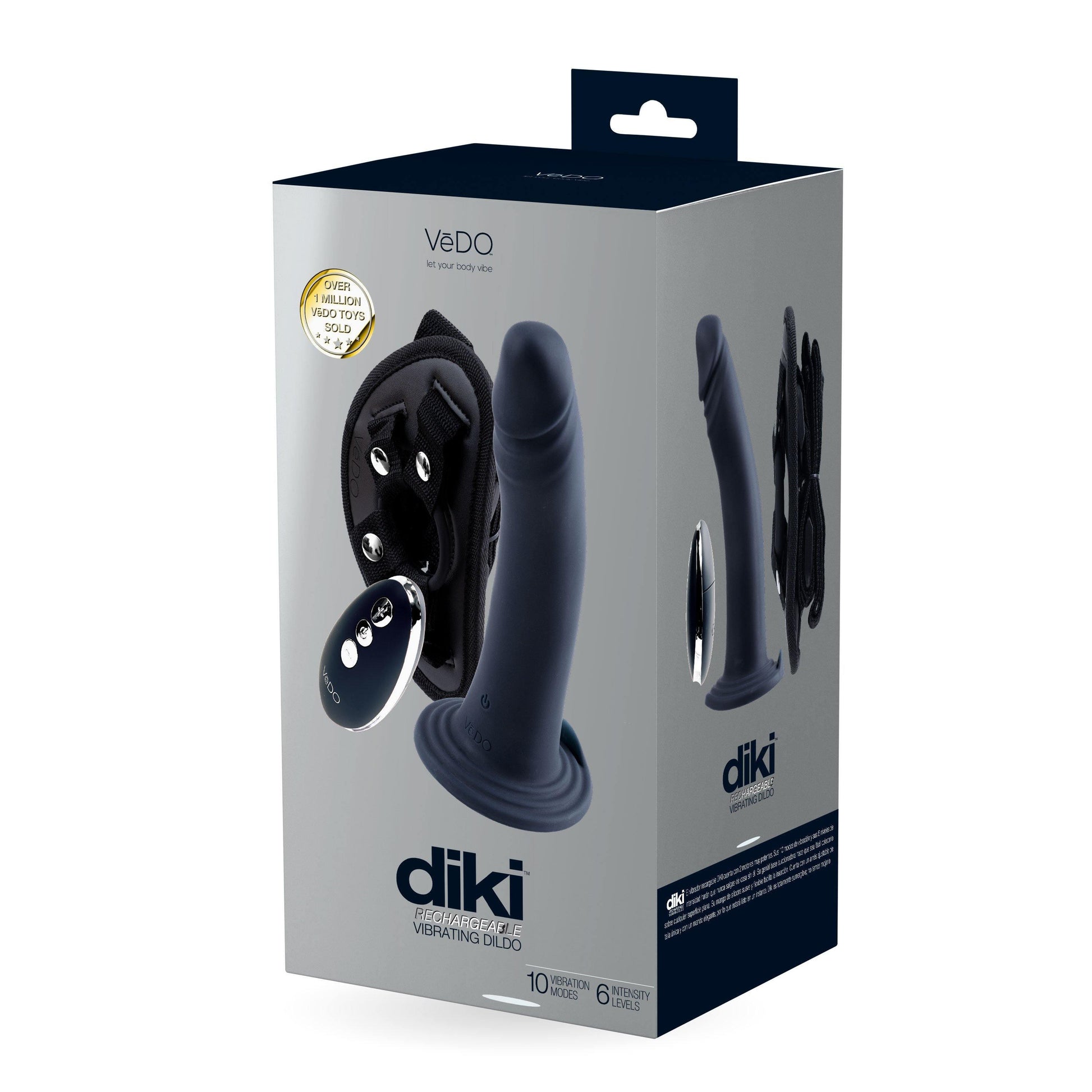 Diki Rechargeable Vibrating Dildo With Harness - Just Black - My Sex Toy Hub