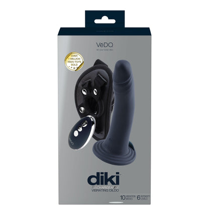 Diki Rechargeable Vibrating Dildo With Harness - Just Black - My Sex Toy Hub