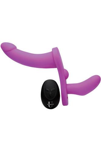 Double Take 10x Vibrating Double Penetration Adjustable Strap-on Purple - My Sex Toy Hub