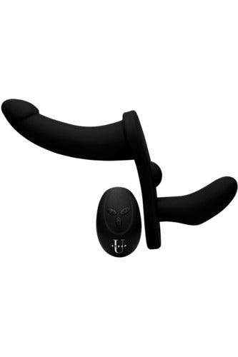 Double Take Black 10x Vibrating Double Penetration Adjustable Strap-On - My Sex Toy Hub