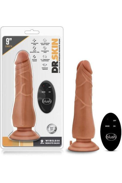Dr. Skin - 9 Inch 10 Function Wireless Remote Dildo - Mocha - My Sex Toy Hub
