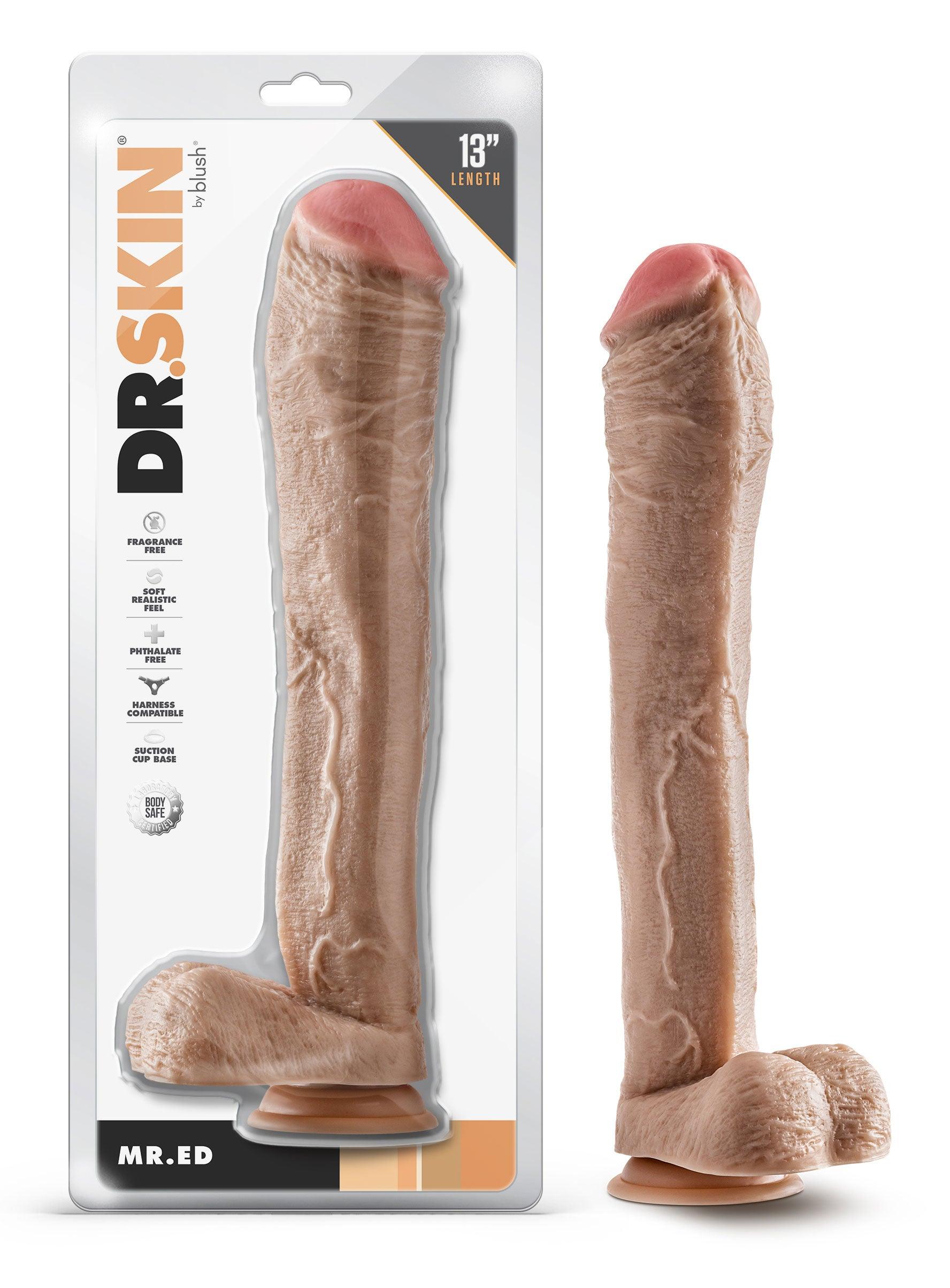 Dr. Skin - Mr. Ed - 13 Inch Dildo With Balls - Beige - My Sex Toy Hub
